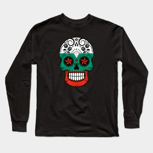 Bulgarian Flag Sugar Skull with Roses Long Sleeve T-Shirt